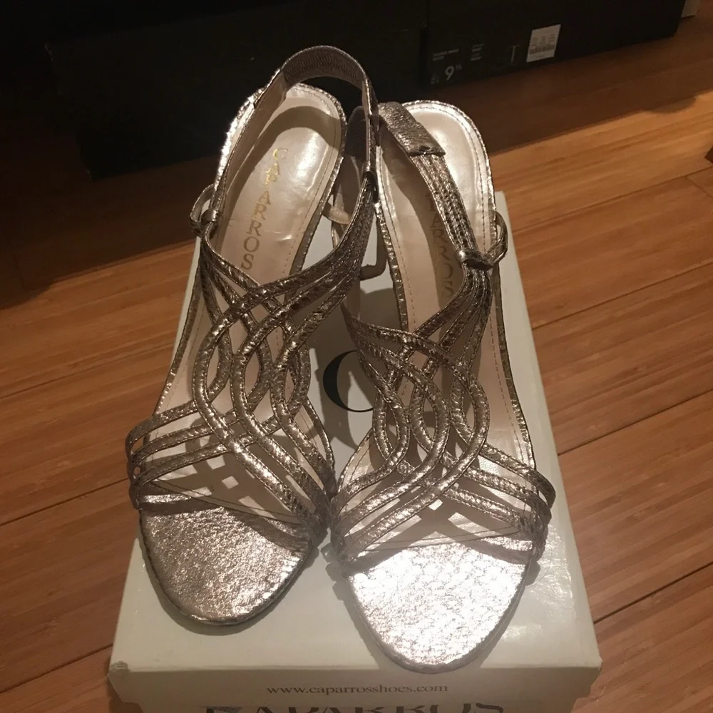 Caparros Metallic Gold Strappy Heeled Sandals,heel Small Scatch Barely Can See - Picture 5 of 5